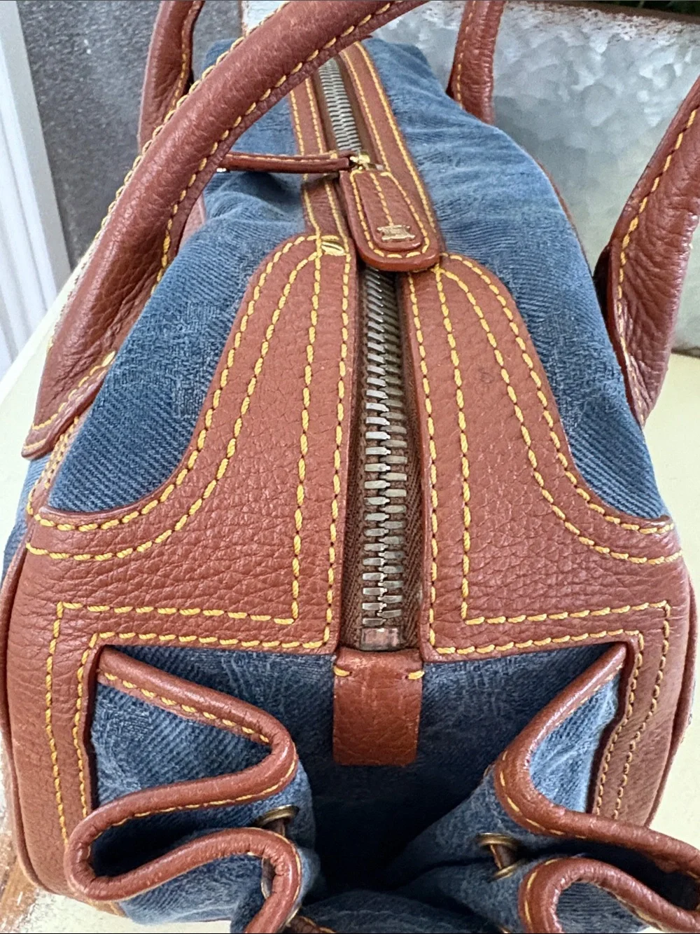RARE Authentic Vintage Celine Macadam Denim Leather Satchel Michael Kors ERA